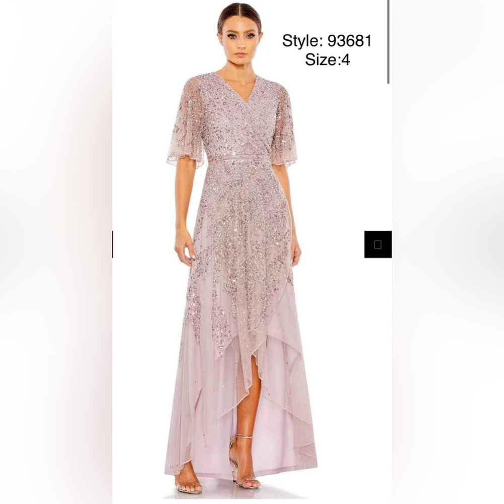 Sequined butterfly sleeve high low gown